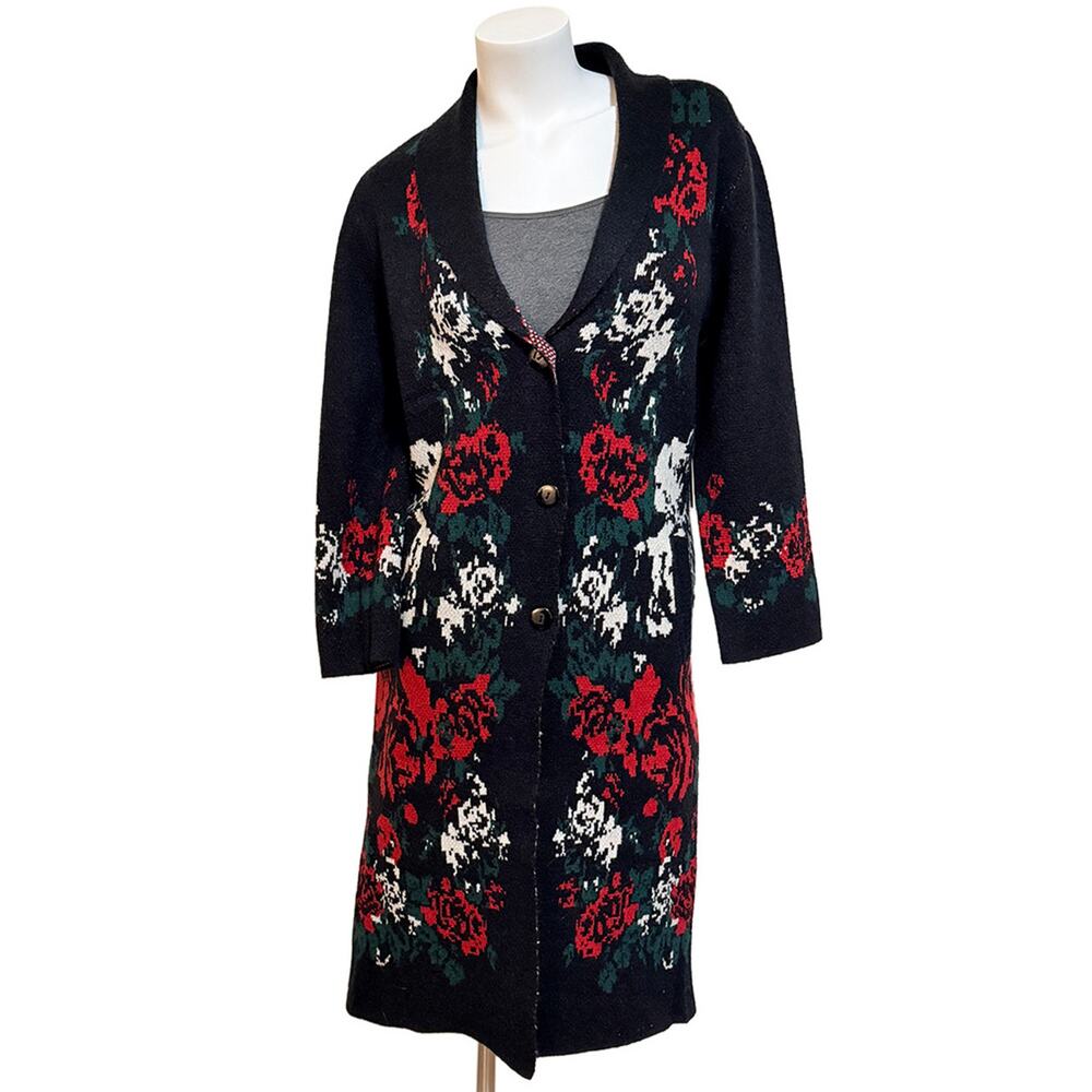 knit long coat duster women small dark floral jacquard whimsigoth dark romance